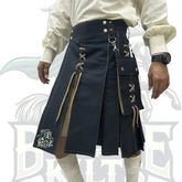 Traditional Black and Khaki Laces Kilt – Handmade Gothic Kilt for Men | BattleOfKilts